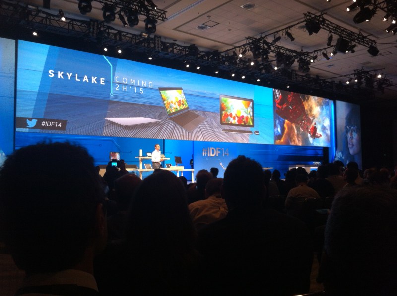 Intel's Kirk Skaugen introduces the Skylake microarchitecture at the Intel Developer Forum in San Francisco on Sept. 9.