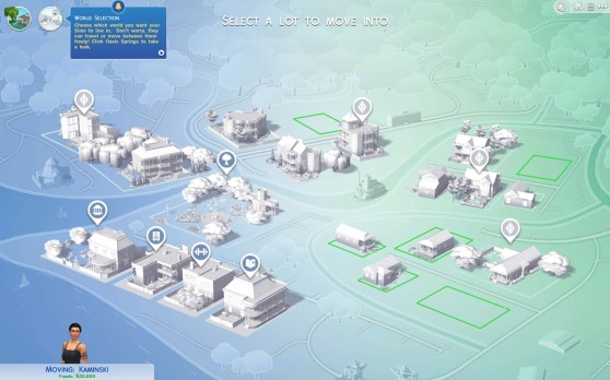 The Sims 4 world selection