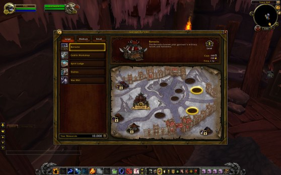 World of Warcraft garrison building screen