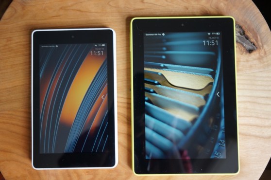 Amazon's Fire HD tablets (2014): 6-inch on the left, 7-inch on the right