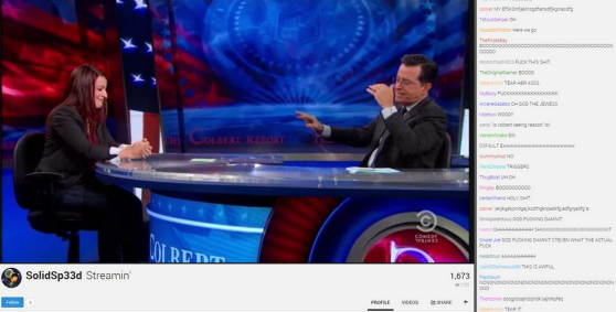 GamerGate people reacting to Anita Sarkeesian on "The Colbert Report."