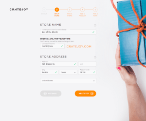 A screenshot of the  setup process for creating a subscription service on Cratejoy.