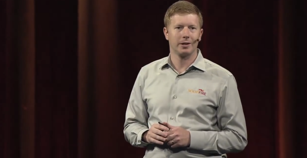 Dave Wright, chief executive and founder of SolidFire, speaks at the OpenStack Summit in Atlanta in May.