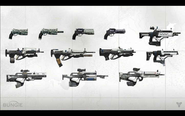 This probably shows off most of the weapons you'll see in Destiny aside from color variations. The statistics aren't that much better.