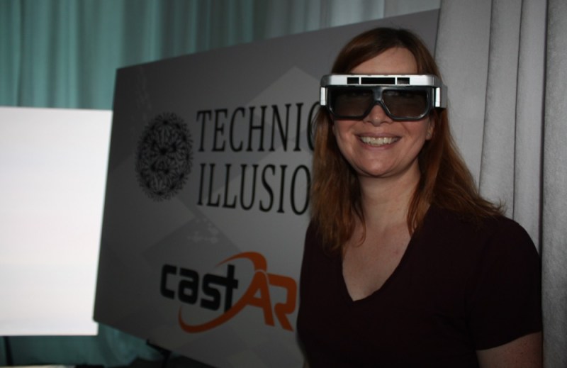 Jeri Ellsworth shows off the latest CastAR prototype.