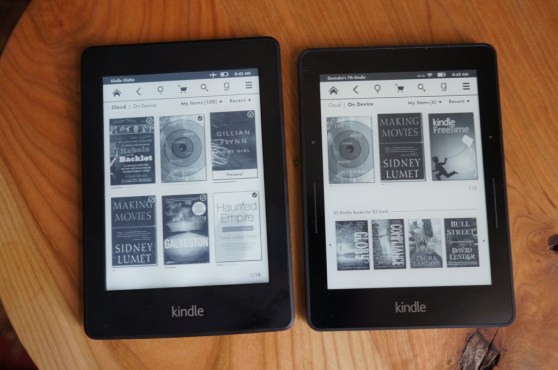 Amazon's Kindle Paperwhite (left) and Kindle Voyage (right)