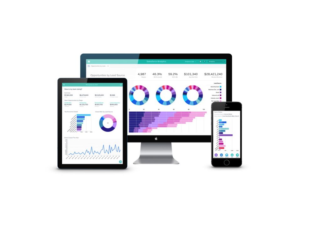 The Salesforce Wave analytics cloud software can run on mobile devices and desktop computers.