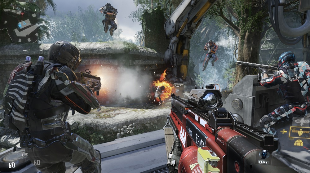 Call of Duty: Advanced Warfare multiplayer combat with exoskeletons.