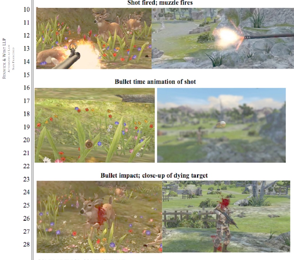 Glu alleges Kill Shot, right, copies Deer Hunter 2014, left.