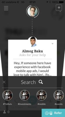 A screenshot of the Karma app, which connects Israeli entrepreneurs to one another.