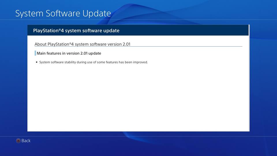 PS4 System Software update 2.01