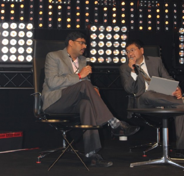 Reliance Games CEO Manish Agarwal (left) at Slush 2014 with GamesBeat's Dean Takahashi.