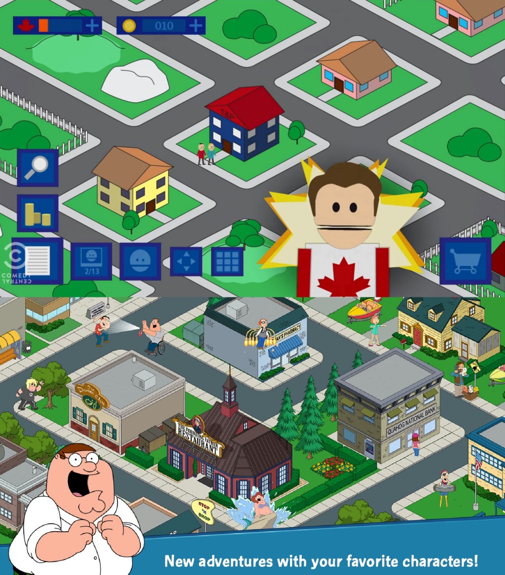 On top is the fake Terrence and Phillip game. On bottom is the real "Family Guy" mobile app that you can get now.