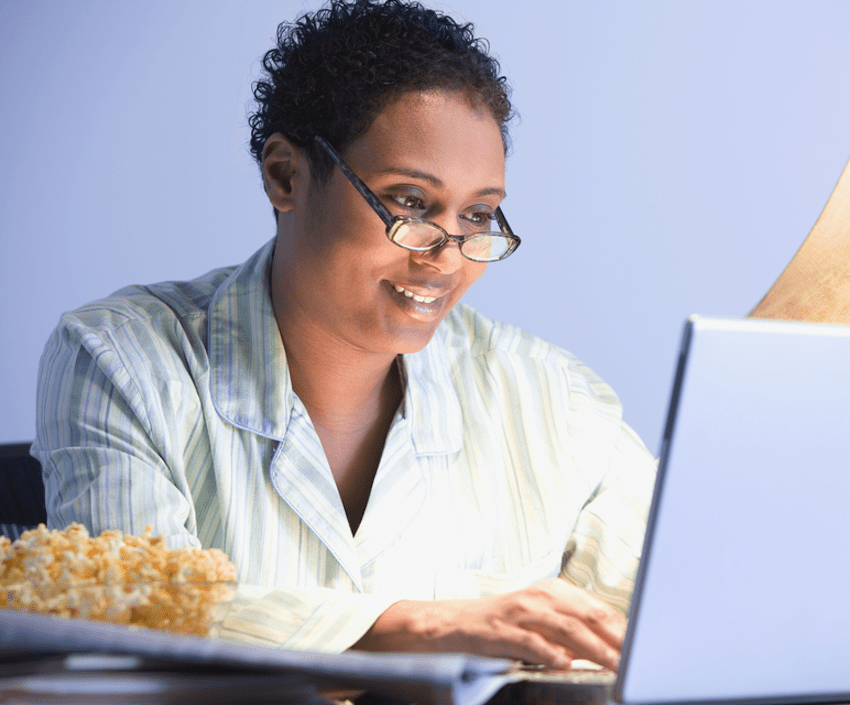 woman working in pajamas