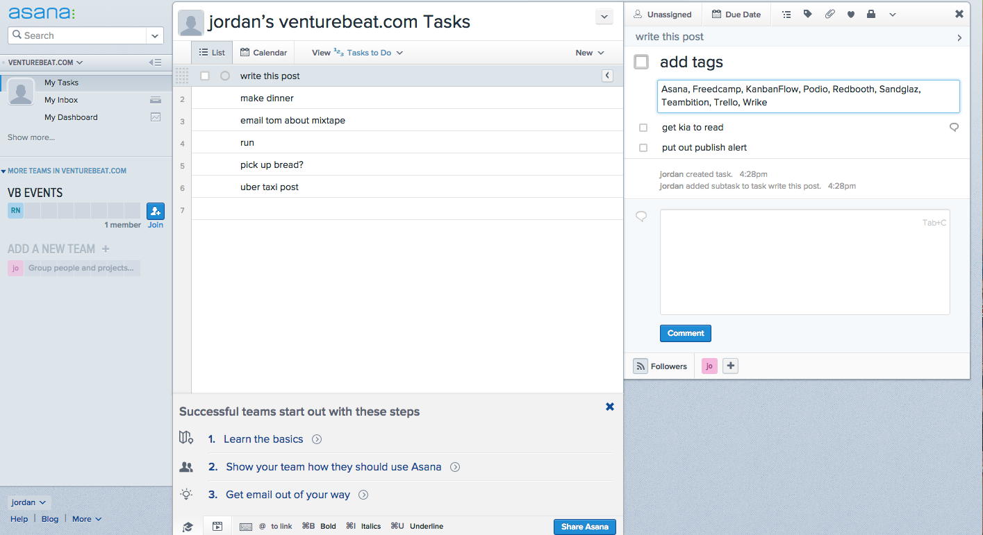 The Tasks to Do view in Asana.