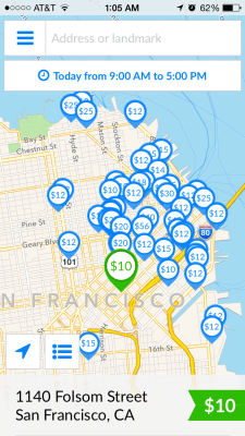 Screen shot of SpotHero app in San Francisco