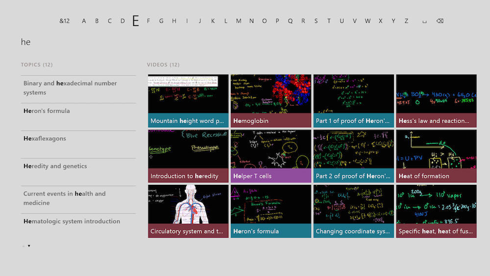 How the Khan Academy looks inside the Xbox One.