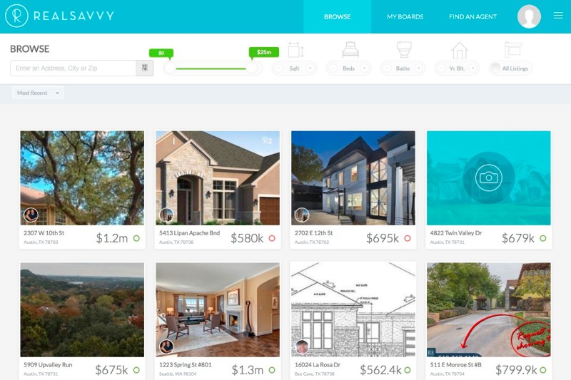 A screenshot of RealSavvy's home listing search.