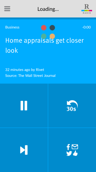 Rivet News Radio broadcasts news nuggets from sources such as the Wall Street Journal.
