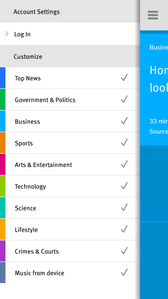 Select news genres from the Account Settings menu.