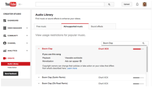 Screenshot of the new set of options YouTube creators will see when seeking music or sound effects to add to a video.