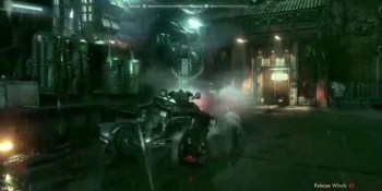 The Batmobile takes on an attack helicopter in Batman: Arkham Knight