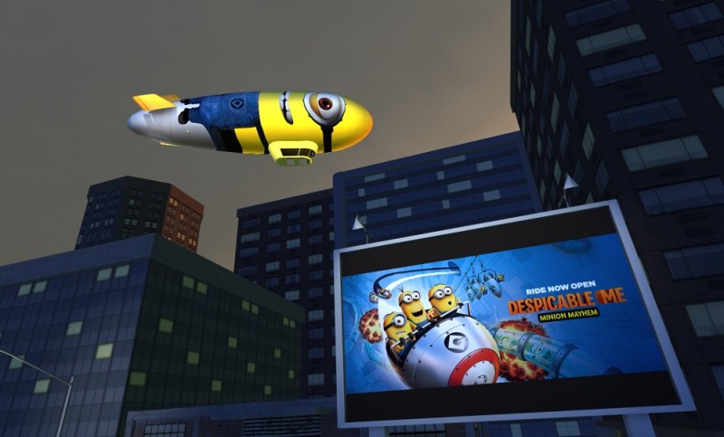 MediaSpike's 3D blimp ad and its outdoor movie screen.