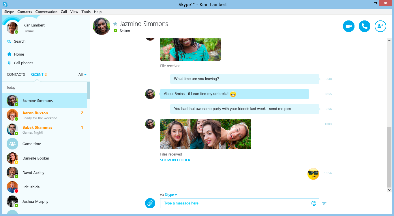 Chatting in the Skype window.