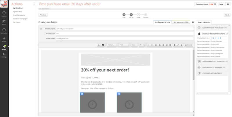 An email creation screen in the new AgilOne