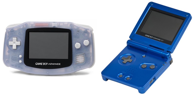 The awesome SP (right) and the less-so Game Boy Advance (images not to scale).