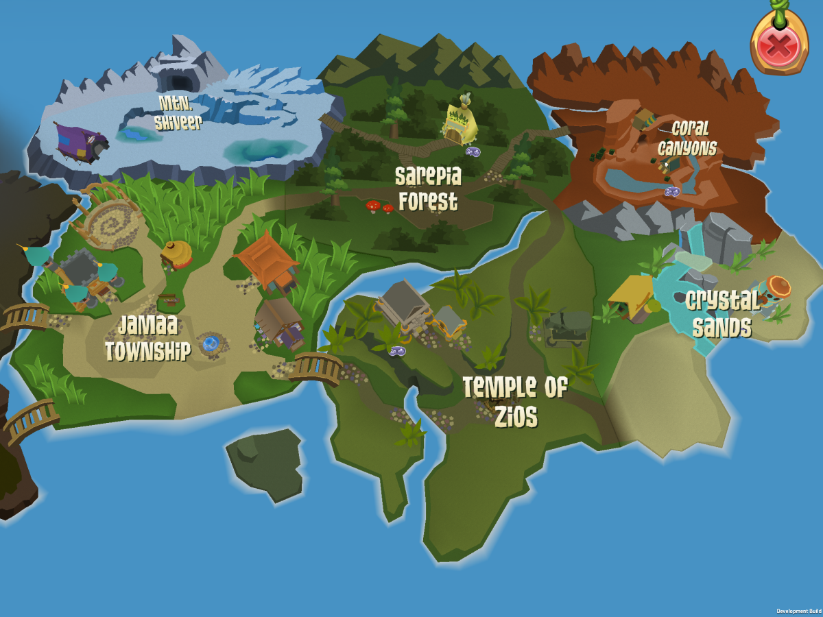 Part of the world map in Animal Jam mobile.