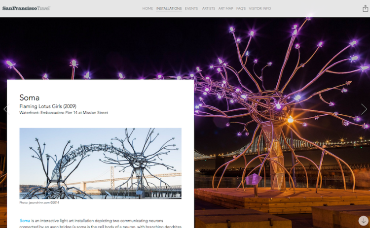 A screen from an immersive story created by San Francisco Travel on innovative art in the city, using Storied.