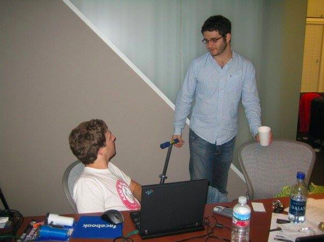 Facebook co-founders Mark Zuckerberg (left) and Dustin Moskovitz  on the day in 2006 when the social network was first opened to the public at large.