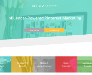 A screenshot of Hello Society's site, a company which offers "Influencer-Powered Pinterest Marketing."