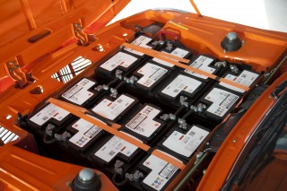 The battery compartment for the 1972 BMW electric car.