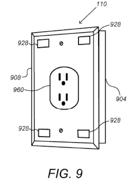 Google's smart wall plug concept, in the patent application "Security Scoring in a Smart-Sensored Home." 