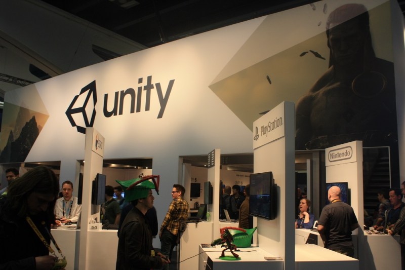 The Unity booth on the GDC 2015 show floor.