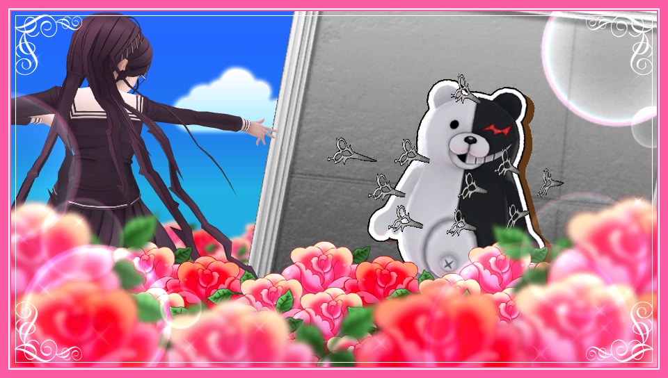 A GamesBeat exclusive image from Danganronpa Another Episode: Ultra Despair Girls, showing Genocide Jack and Monokuma in a situation.