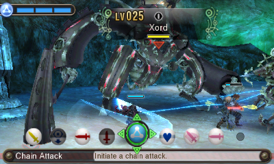 A Chain Attack has all three party members combining their attacks for one huge one.