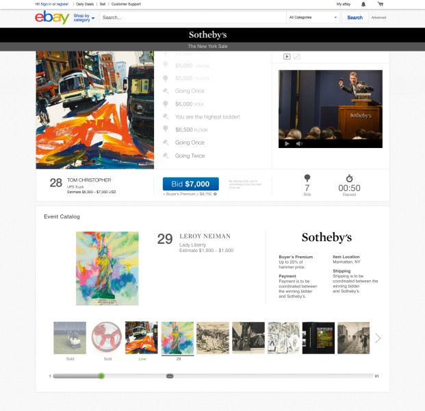 eBay and Sotheby's Live Auction platform - Bid Console