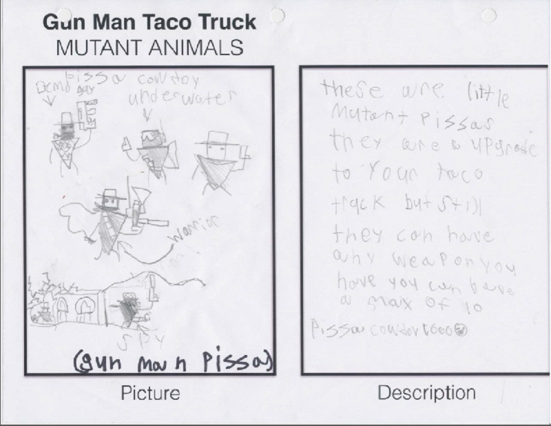 A page from the design doc for Gunman Taco Truck.