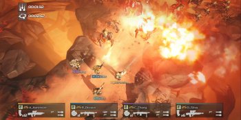 Helldivers is a challenging arcade-style bloodbath set in a boring universe