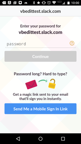 Mobile sign-in link from Slack.