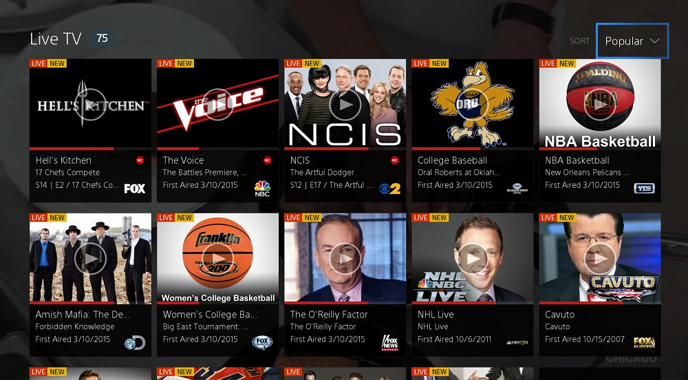 A mockup of PlayStation Vue live TV show offering.