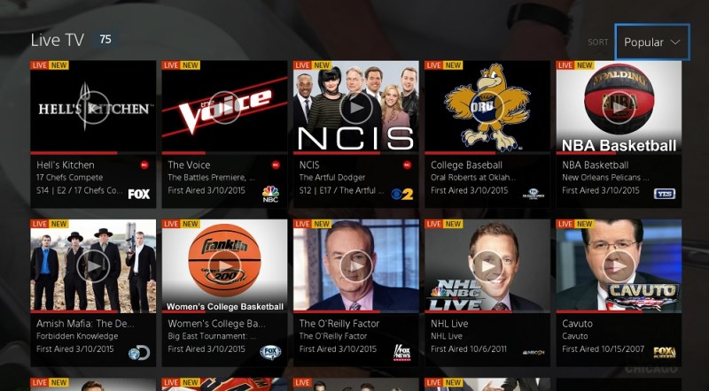 PlayStaiton Vue lists live TV shows