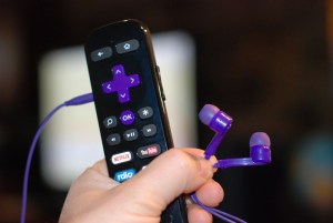 The Roku 3 remote keeps the headphones but ditches the 7-second replay button in favour of voice search. Photo by Simon Cohen.