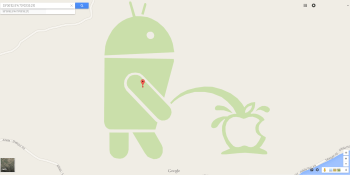 An Android is peeing on the Apple logo in Google Maps (updated)
