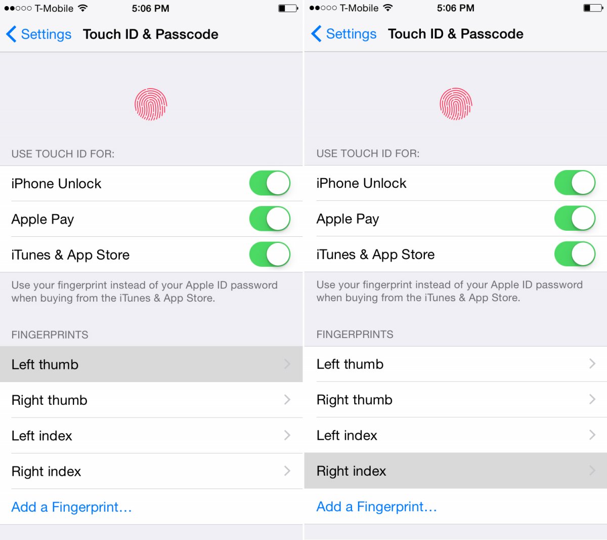 Storing different fingerprints.