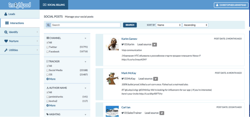 A screen from Insightpool's new social selling platform.