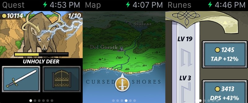 A selection of Apple Watch screenshots from Runeblade